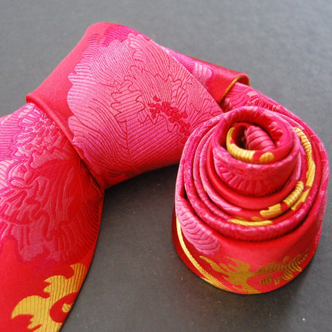 Peony - Red, Pink & Gold Silk Tie
