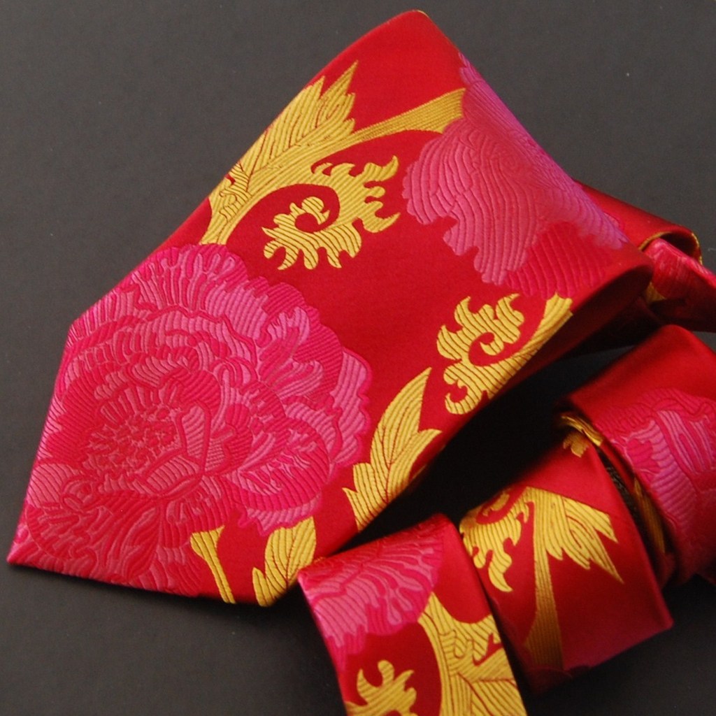 Peony - Red, Pink & Gold Silk Tie