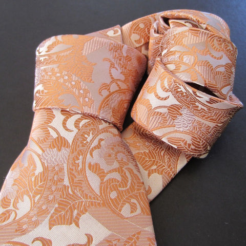 Floral White and Salmon Silk Tie