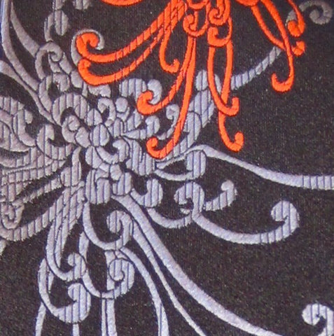 Spider Chrysanthemum - Red, Grey & Black Silk Tie