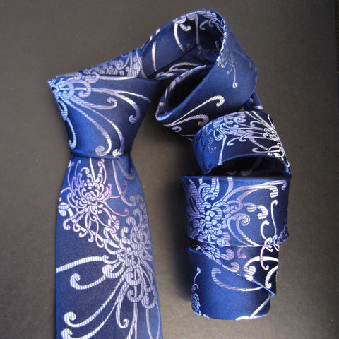 Spider Chrysanthemum - Purple & Blue Silk Tie