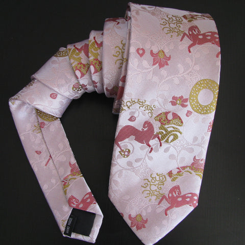 Dark pink on pink Horse Design silk tie
