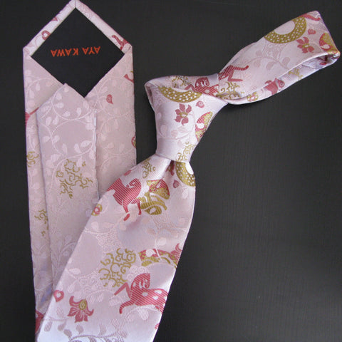 Dark pink on pink Horse Design silk tie
