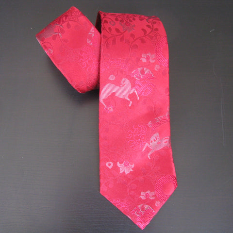 Red on red Horse Design silk tie