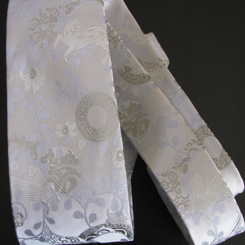 Silver on white Horse Design silk tie