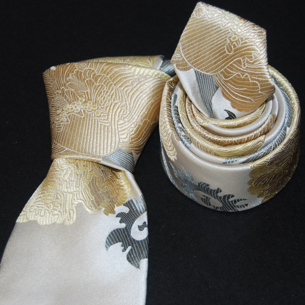 Peony-White & Yellow  Silk Tie