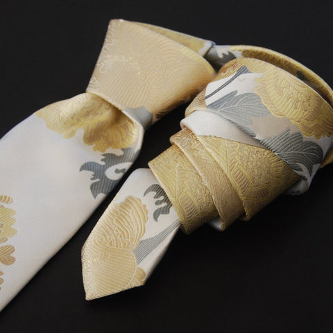 Peony-White & Yellow  Silk Tie