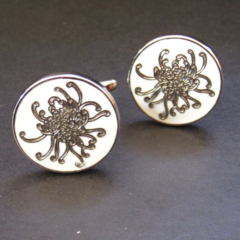 White Spider Chrysanthemum Cuff Link