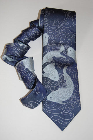 Koi-Blue & Silver  Silk Tie
